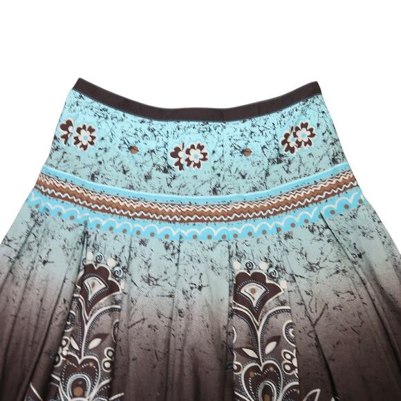 Vintage 90s Esprit Blue and Brown Ombre Printed Knee Length Skirt 6 - Picture 2 of 6